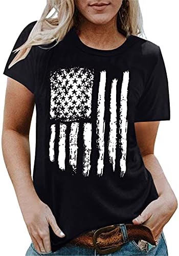 Кошули на 4 јули, женски американски кошула со американско знаме, летни обични врвови на кратки ракави, патриотска удобна лабава трендовска