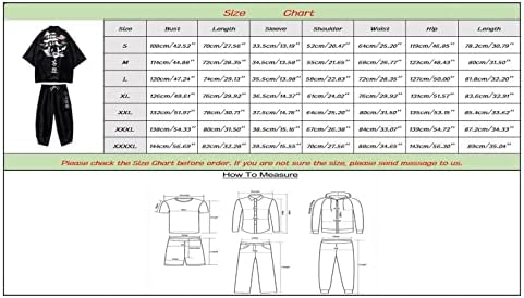 XXBR MENS CHINENA KIMONO поставува лабави отворени предни предни 3/4 ракави кардиган капри панталони сет Јапонија Укијое печатење облеки