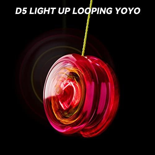 Мегикојо во центарот на вниманието Yoyo D5 осветли јојо со LED светла, одговора на Yoyo за деца почетник, јамка на Yoyo трикови јојо со 5 yoyo