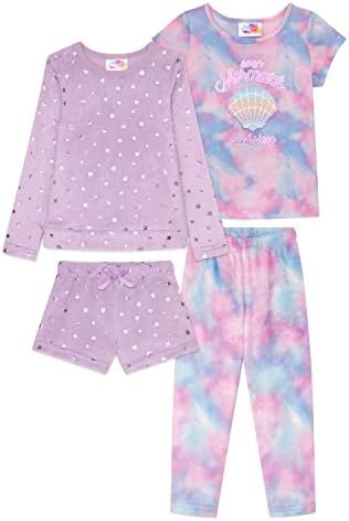 Помеѓу 4-Пакет Девојки Пижами, Облека За Спиење Во Собата Со Долги &засилувач; Краток Ракав Кошули, Шорцеви и Пижами Панталони,