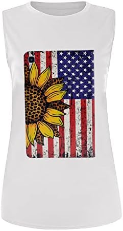 Американско знаме сончогледово маица за жени гроздобер кошула без ракави 4 -ти јули патриотски маички Starsвезди ленти графички