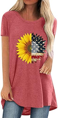 Денот на независноста маица за жени за жени во САД знаме срцева печатење Туника Топ лето кратки ракави блузи 4-ти јули маица врв на маица