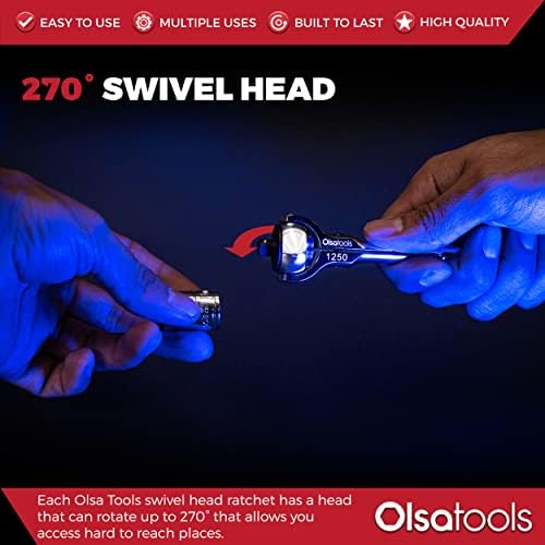 Олса алатки вртливата глава на главата 1/4-инчен диск | 90 заби тркалезна глава | Swivel Ratchet Crun за професионална механика |