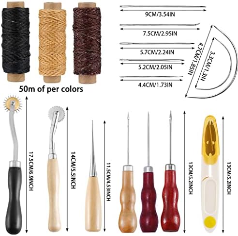 Комплет за шиење на кожни шиење CLGZS 18 парчиња со игла за шиење игла со очите, восочена нишка Awl и други кожни занаетчиски рачни алатки за почетник
