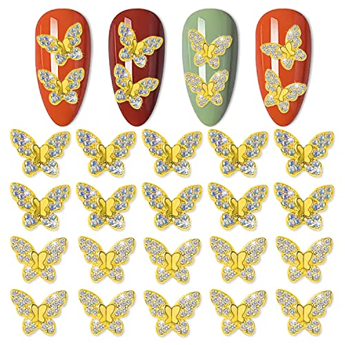 Даннази 20 парчиња пеперутка за нокти на нокти 3Д привлечност за ноктите аб нокти rhinestones нокти дијамантски легури накит за нокти за нокти