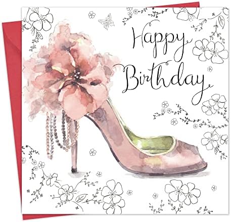 Twizler Среќна роденденска картичка за чевли - уникатна акварел - пријателка за роденденска картичка за жени - женска роденденска картичка