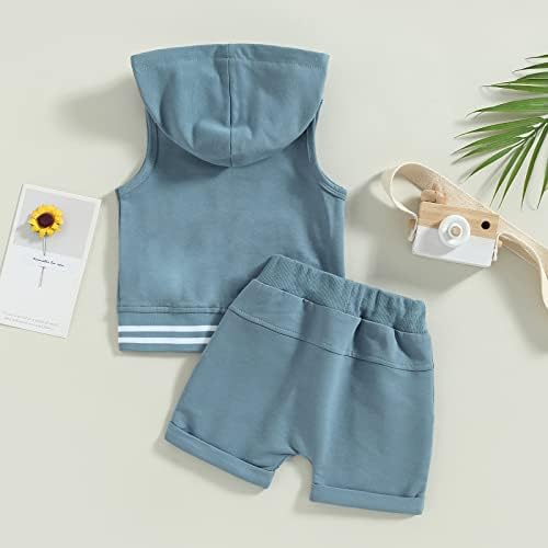Детето бебе момче летно облекување поставува џебови без ракави со ракави со цврсти шорцеви за влечење во боја 2 парчиња облека
