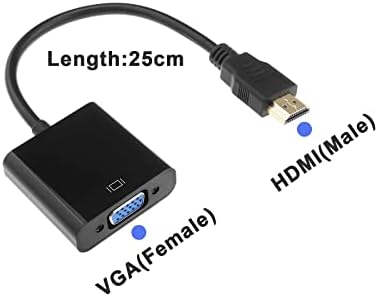 Emagtech 2pcs HDMI до VGA адаптер кабел HDMI машки до VGA Femaleенски видео конвертор 1080p злато-позлатен за монитор Проектор HDTV компјутерски