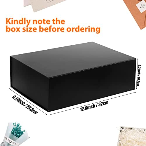 Луксузна голема црна кутија за подароци сет со магнетни капаци, 12.6x9.2x4.2 '' склопливи плоштади големи кутии за подароци за подароци содржат