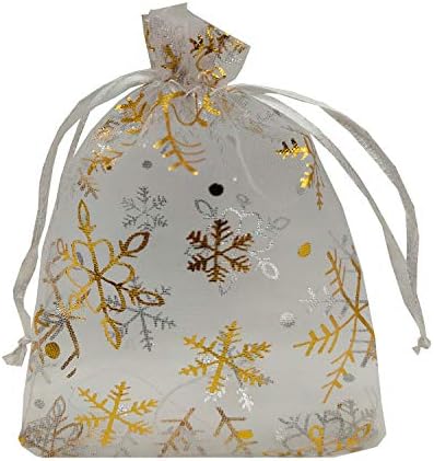 Анкирол 100 парчиња Божиќна Органза Чанти За Накит Од Снегулки Торби За Подароци За Бонбони Примероци Прикажуваат Торбички Со Врвки