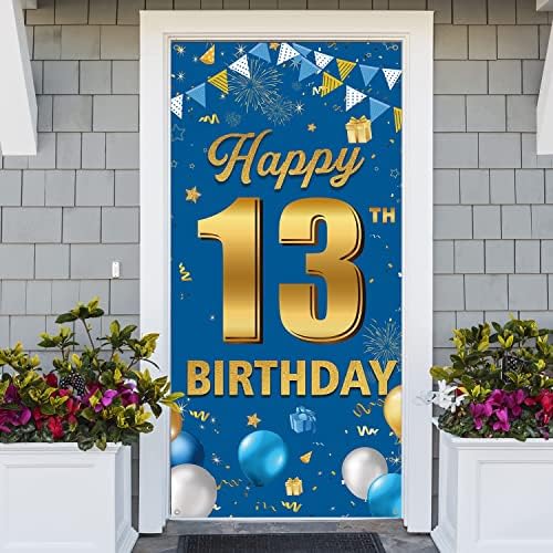 13-Ти Роденден Врата Банер Украси, Среќен 13-Ти Роденден Украси За Момчиња, Сина Златна Врата Покритие Знак Постер Декорација,