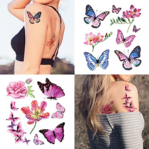 Серлаза 3Д Тетоважи СО Пеперутки Привремени, 120 Стилови Налепници За Тетоважи Со Пеперутки За Жени И Девојки, Реални Полутрајни