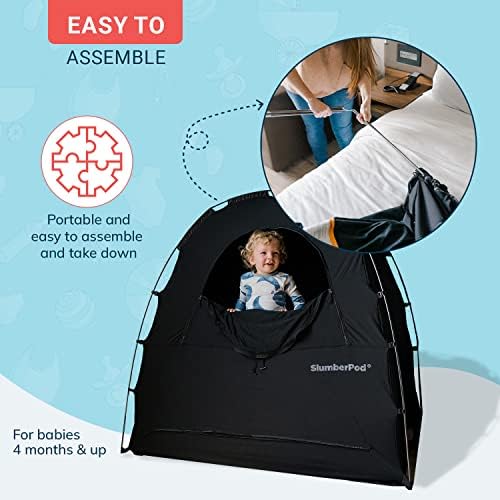 Slumberpod Portable Prod, Pod Blackout Canopy Crib Cover, простор за спиење на возраст од 4 месеци и нагоре со торбичка за монитор и патент, покритие