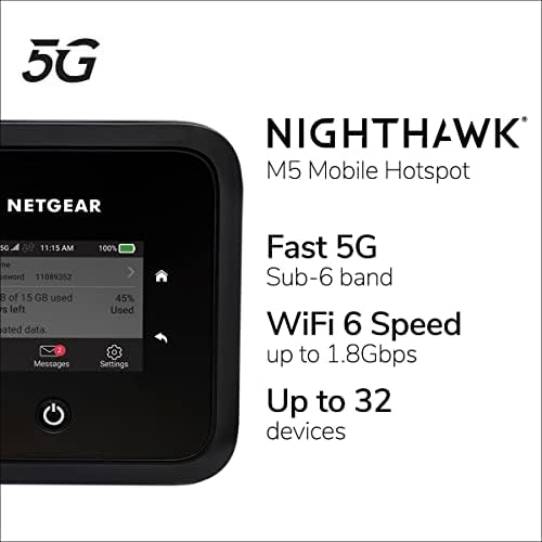 Netgear Nighthawk M5 5G Mobile Hotspot со WiFi 6 Ultrafast 5G Wireless Hotspot Router | Работи најдобро со АТ & Т и Т-Мобиле