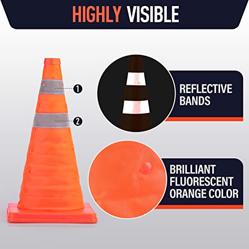 БАТИФ [4 Пакет] 18 инчен Склопувачки Конуси За Безбедност Во Сообраќајот, Портокалови Конуси, Повеќенаменски Скокачки Конуси Со Рефлектирачка
