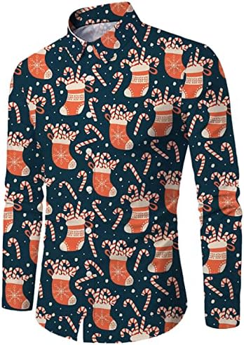 Божиќни кошули за XZHDD за мажи, смешен Божиќ Дедо Мраз снежен меч, копче за печатење, пад на јака, деловно работење, обичен кошула