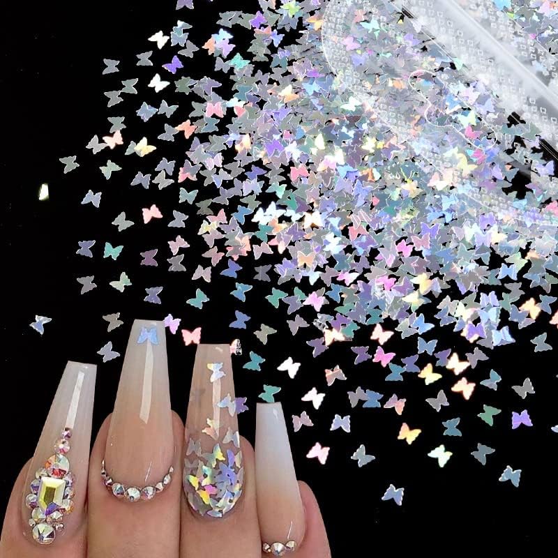 Холографска пеперутка sequins Nail Charms Iridescent Silver Nails Artictions Artictory 2023 Springs Style Decoracion uñas 3d -