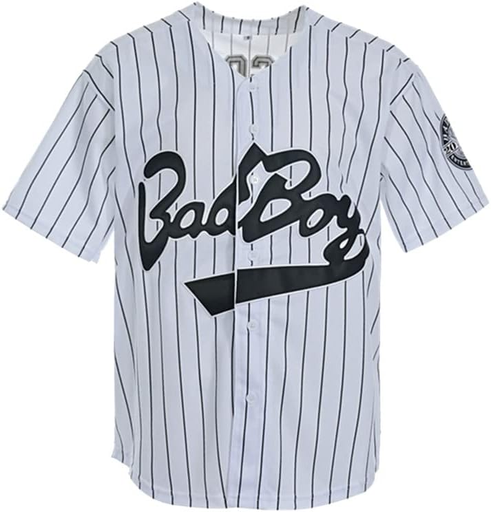 Машка маичка маичка 10 лошо момче 90 -ти хип -хоп облека црно бело зашиен филм бејзбол дрес
