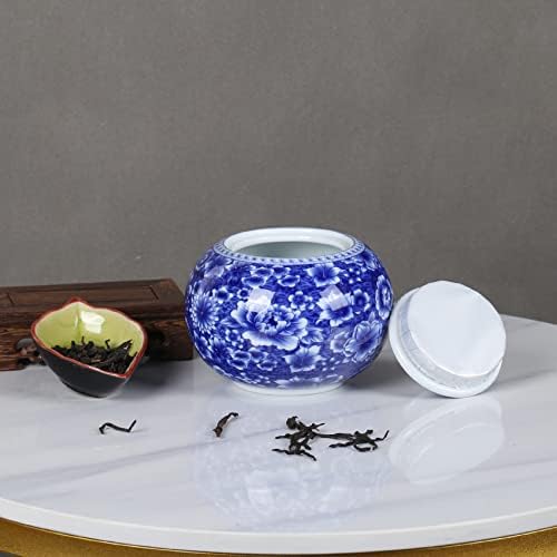 Ксинјан Традиционална чиноизерија тркалезна ѓумбир тегли сини и бели порцелански серии керамички чаршави со запечатени капаци, за декорација