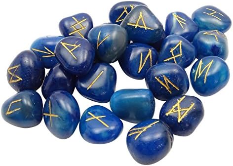 Хармонизирајте го разгалениот сино агат камен со руни азбуки симбол Реики лекување кристал духовен дар