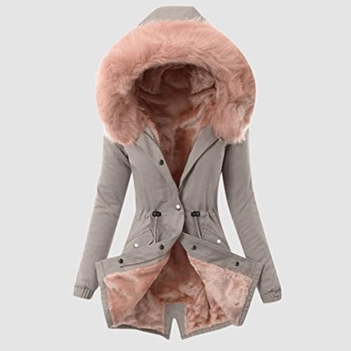 Зимски палта за жени 2022 година со крзно од крзно од надворешна облека, лесна тежина, задебела парка јакна руно преголем палто