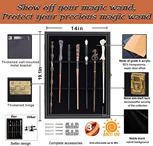 Grhonior 7 Wands Display Case Universal Wizard Wizard Magic Wand Stand Wallид монтирање заклучено дрво Магично стапче Вертикално висички
