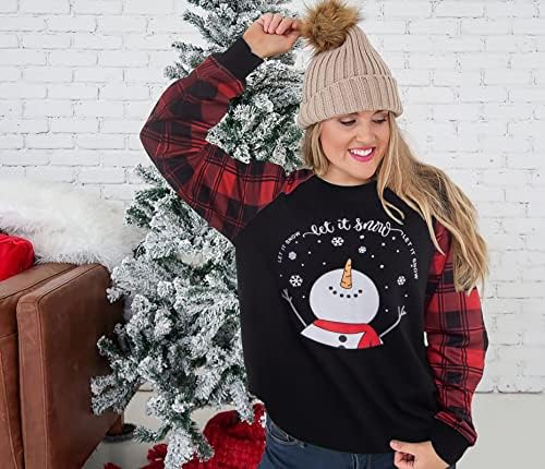 Lukycild грда Божиќен џемпер за жени Божиќни кошули со долг ракав за жени кошула од снежен човек