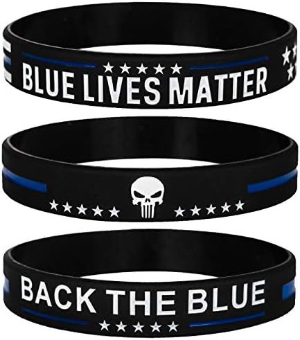 SAINSTONE полиција сина животи тенка сина линија нараквици на американско знаме со череп - назад во синиот силиконски гумен рачен лента