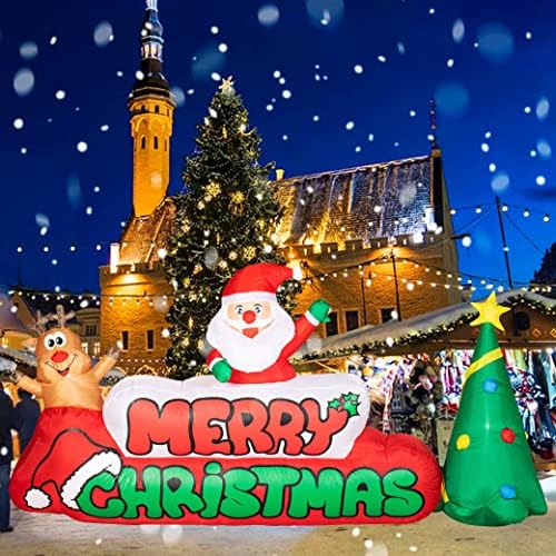 Хиоазис 9,2 стапки Долг Среќен Божиќен надувување, Дедо Мраз со декорација на надувување на новогодишна елка, Божиќни двор на