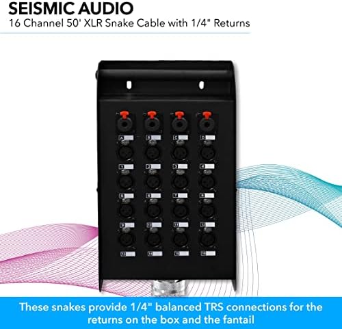 Сеизмички аудио - SAJT -16X4X50 - 16 канал 50 'xlr змија кабел со 1/4 Враќања