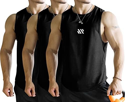 Вунианко машки резервоар врвови 3 пакувања без ракави тренингот Материјал Брз сув атлетски теретана за фитнес кошули на плажа на плажа фитнес