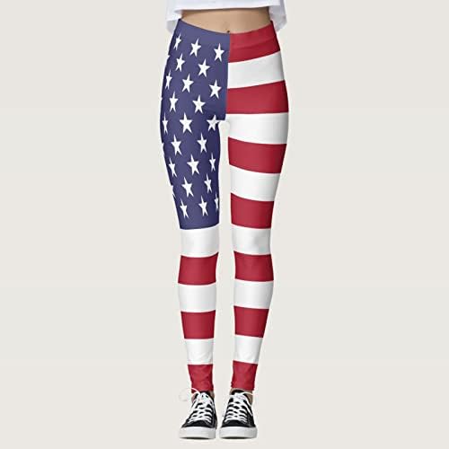 Јога хеланки за жени Контрола на стомакот Контрола САД, лента со знаме, тенок молив пантолони, лесна должина јога џогирање спортови
