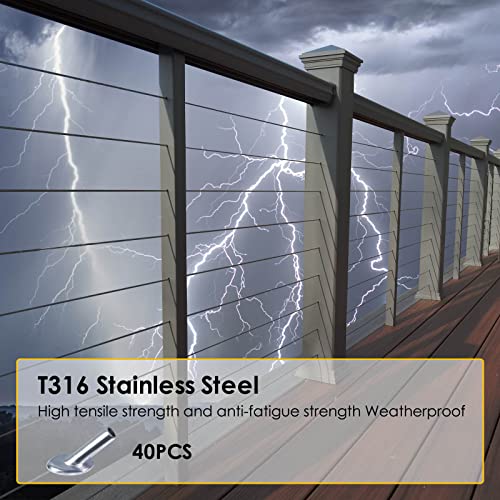 Систем за оградување на кабел за шини од 40 пакувања T316 Не'рѓосувачки челик 30 степени заштитни ракави, за дрво, композитни места