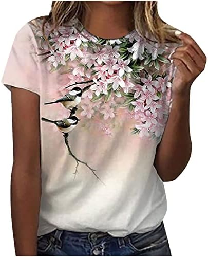 Кошули за жени, женска летна маица со цвеќиња со цветни блузи со кратки ракави кошули со врвови на вратот маица маица