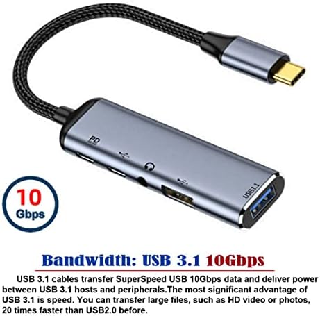 Chenyang CY USB C Hub, USB Type C до Audio 3,5 mm ＆ 2 USB A ＆ 1 USB C пристаништа со податоци за конвертор на центри со повеќе адаптер за напојување