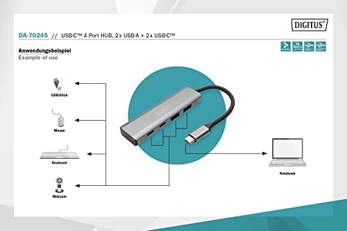 DIGITUS USB-C Hub 4 Порти 2 x USB а + 2 x USB-C Gen2