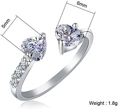 2023 Нов прстен циркон прстени жени сите накит срцев дијамант целосен прстен на тензор со отворена двојна големина