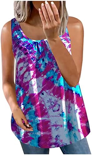 Xiaojmake жени кошули без ракави, цветни графички резервоари за печатење врвови летни туники, обичен тркалезен врат мека удобна блуза