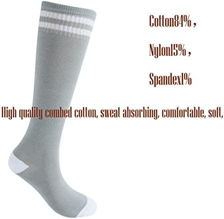 ACOL Kids колено чорапи со високи цевки, меки памучни и шарени увидни спортови чорапи за момчиња и девојчиња, ленти