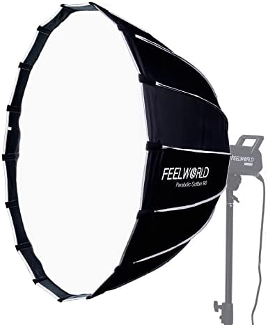FeelWorld FL225D 225W Daylight Video Light и FSP90 90см параболен мекбокс, кабел за напојување на приклучоци од 3 американски долари