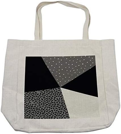 Амбесон-црна и сива торба за купување, гранџ точки и линии дизајнираат минималистички мозаик на контраст на триаголник, еколошка