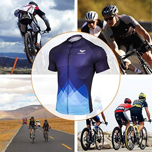 Девет бик машко велосипедски велосипедски дрес краток ракав со 3 задни џебови за влага, дишење, брза суво велосипедска кошула