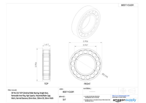 SKF NU 2217 ECP Cylindrical Roller Learing, директно дупчење, отстранлив внатрешен прстен, висок капацитет, полиамид/најлон кафез,