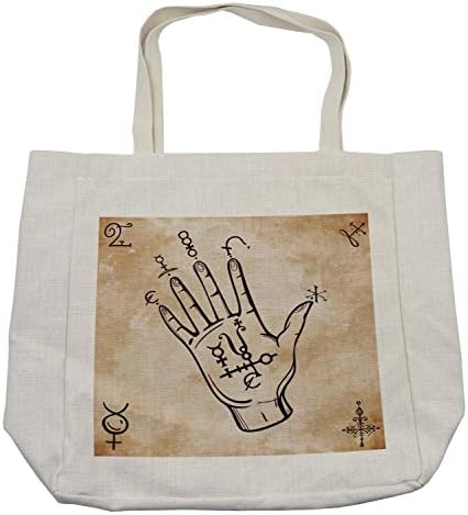 Амбесон окултна торба за шопинг, скица со рака со знаци на магии на гранџ средновековна ретро тематска уметност, еко-пријателска