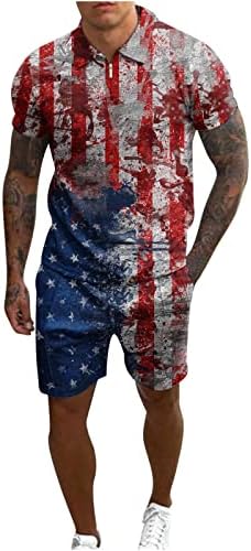 Денот на независноста патеки за патеки за мажи Постави американско знаме печатено 2 парчиња облека со кратки ракави кошули и шорцеви костуми