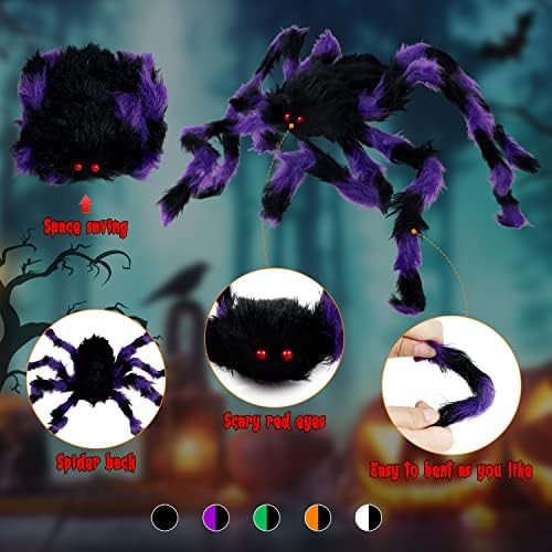 Декорации на пајакот на Ноќта на вештерките | 5 страшни гигантски шарени влакнести пајаци + 800 кв.м.