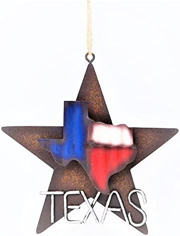 Метална starвезда со украс на мапата во Тексас Рустикален стил Подарок идеја Западна осамена starвезда 3 -Д Тексас мапа Божиќна