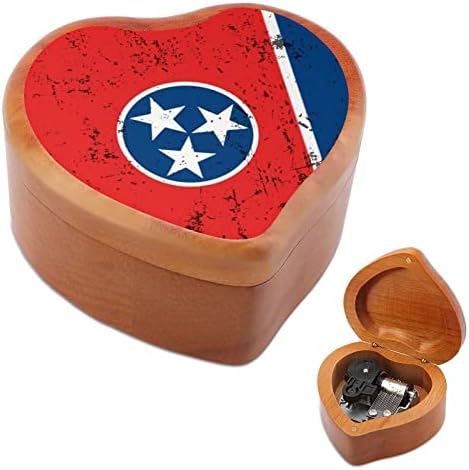 Ретро Тенеси државно знаме гроздобер дрвена часовна музичка кутија музичка кутија во форма на срцеви подароци за семејни пријатели