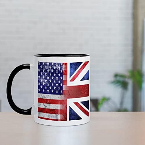 Гроздобер Керамичка Кригла Со Знаме На САД И ВЕЛИКА БРИТАНИЈА Креативна Црна Внатрешна Шолја За Кафе Издржливи Чаши За Рачка Уникатни
