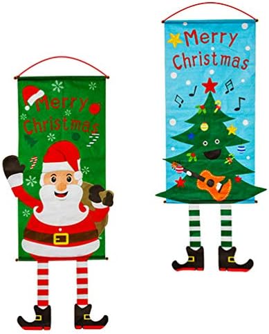 Нубести Санта Орнамент Декорации за Божиќни врати, Банер за Божиќни знаци, 2 парчиња XMAS Дрво Дедо Мраз на Wallидна уметност за